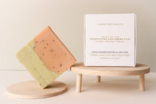 Load image into Gallery viewer, Vegan Handmade Cold Processed Triple Butter French Pink and Green Clay soap scented with Geranium, ylang ylang and palmarosa essential oils