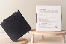 Load image into Gallery viewer, Handmade vegan Cold Processed Triple Butter Activated Charcoal soap scented with Tea Tree, Peppermint and Lavender Essential Oils