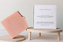 Load image into Gallery viewer, Vegan Handmade Cold Processed Triple Butter Rice Milk and Calamine soap scented with Lavender, Geranium and Patchouli essential oils