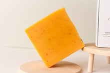 Load image into Gallery viewer, Vegan Handmade Cold Processed Triple Butter Carrot and Turmeric soap scented with Bergamot, Lavender and Patchouli essential oils